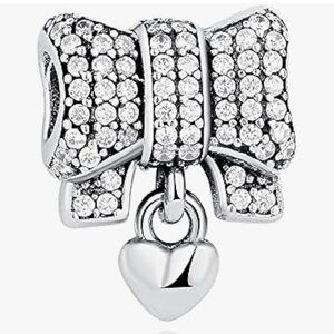 PANDORA “Heart & Bow” Sparkling Ribbon Charm,Charm For Bracelet Necklace